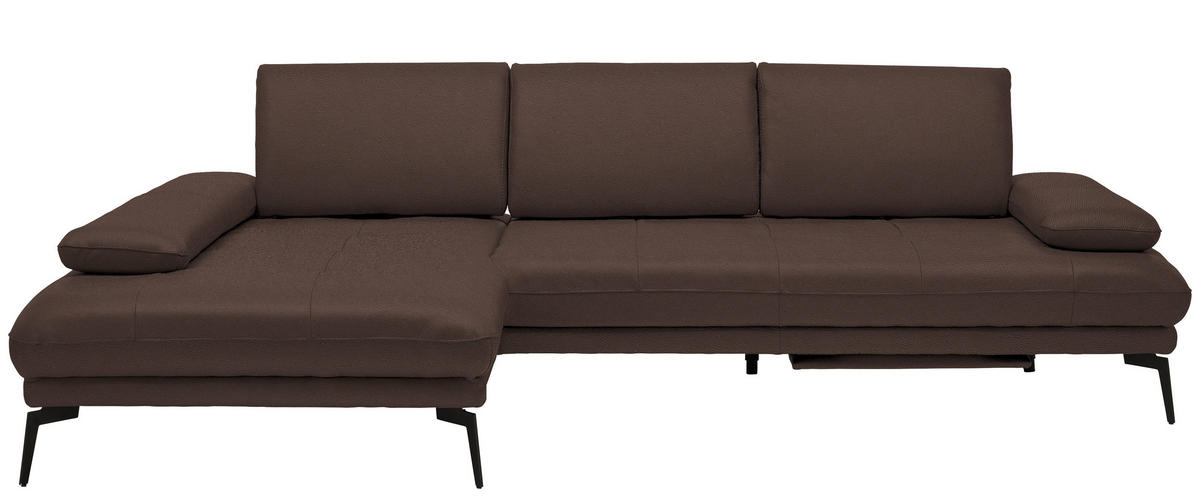 ECKSOFA in Echtleder Braun  - Schwarz/Braun, Design, Leder/Metall (187/273cm) - Celina Home