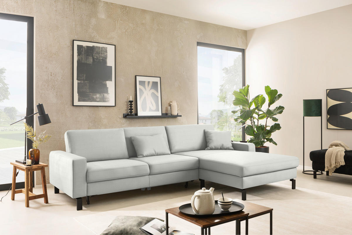 ECKSOFA Cord Weiss  - Weiss/Schwarz, Design, Textil/Metall (298/185cm) - Pure Home Lifestyle