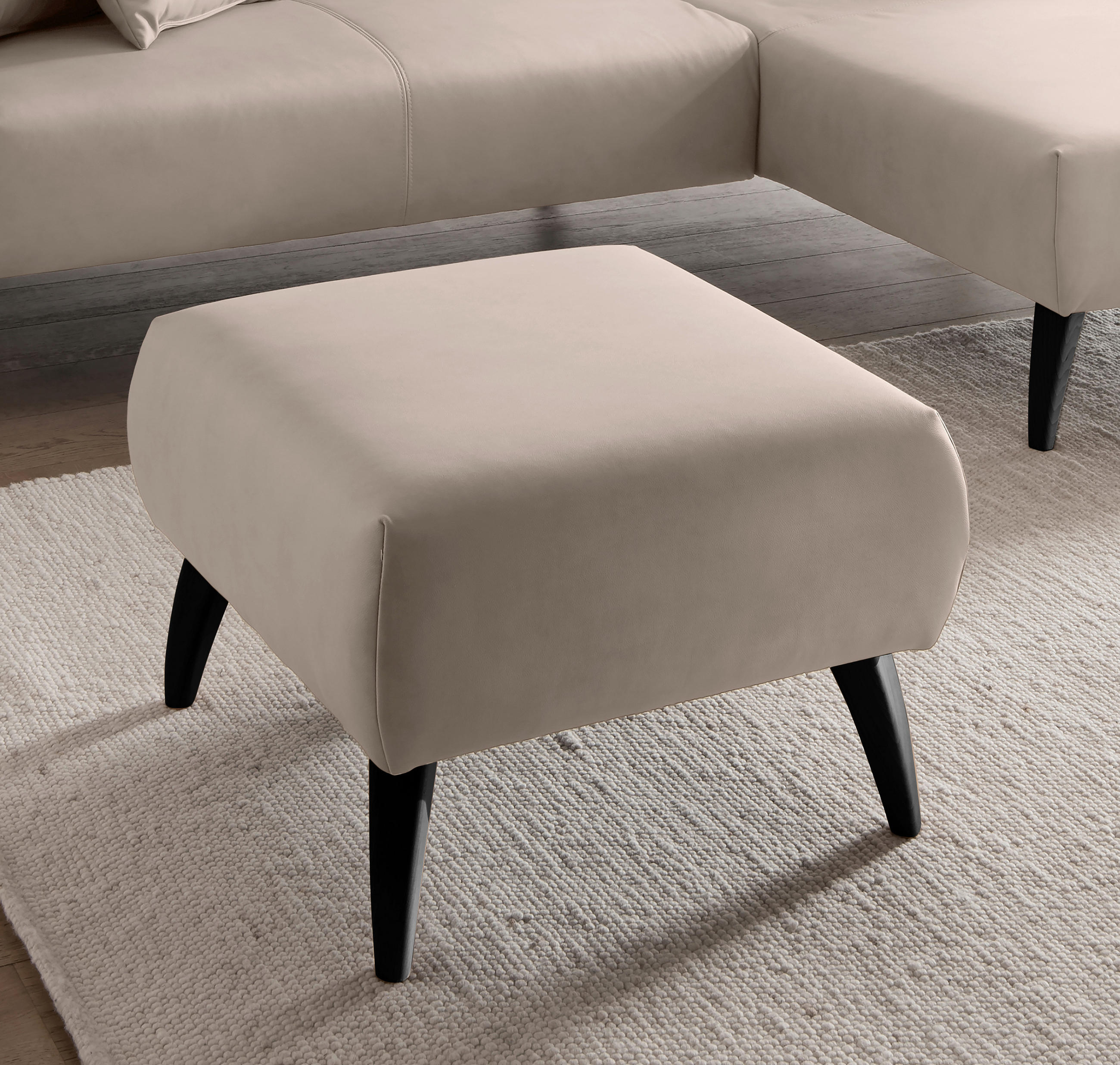 HOCKER Lederlook Beige - Beige/Schwarz, MODERN, Holz/Textil (66/44/66cm) - Livetastic