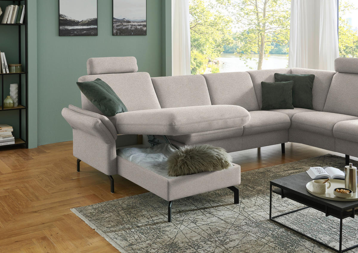 WOHNLANDSCHAFT  in Flachgewebe Beige  - Beige/Schwarz, KONVENTIONELL, Textil/Metall (170/307/190cm) - Beldomo Comfort
