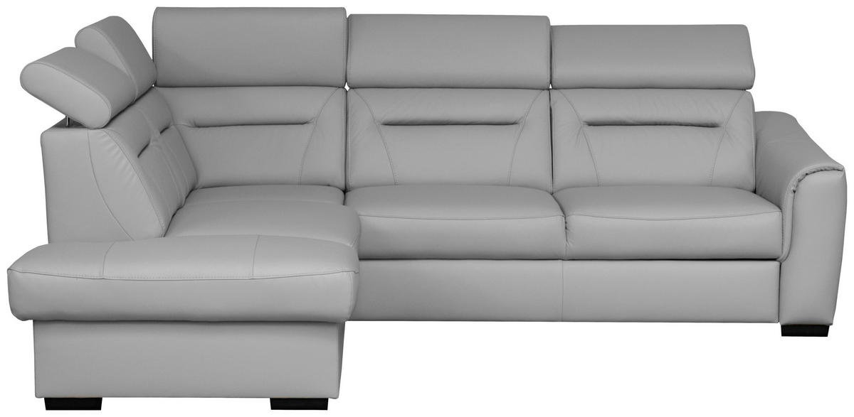 ECKSOFA  in Lederlook Echtleder Platinfarben  - Platinfarben/Wengefarben, Design, Leder/Holz (212/260cm) - Celina Home