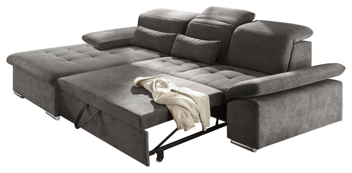 ECKSOFA Dunkelgrau Mikrovelours  - Dunkelgrau/Silberfarben, KONVENTIONELL, Kunststoff/Textil (188/276cm) - MID.YOU