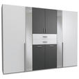 KLEIDERSCHRANK 270/208/58 cm,  in Graphitfarben, Weiß, 8-türig  - Alufarben/Graphitfarben, KONVENTIONELL, Glas/Holzwerkstoff (270/208/58cm) - Carryhome