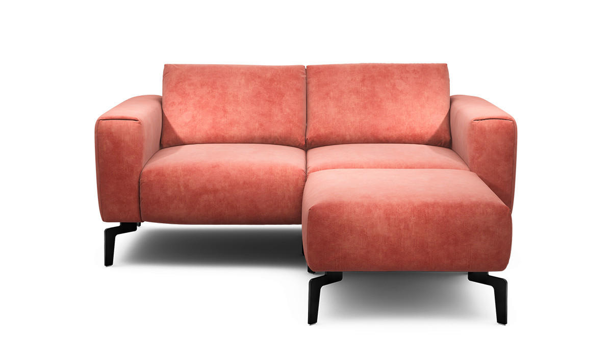 Zweisitzer inkl. Hocker Samt Rosa  - Schwarz/Rosa, Design, Textil/Metall (180/86/86-94cm) - SENSOO