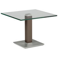 BEISTELLTISCH 60/60/46-65 cm Grau, Edelstahlfarben, Beige quadratisch  - Edelstahlfarben/Beige, Design, Glas/Kunststoff (60/60/46-65cm)