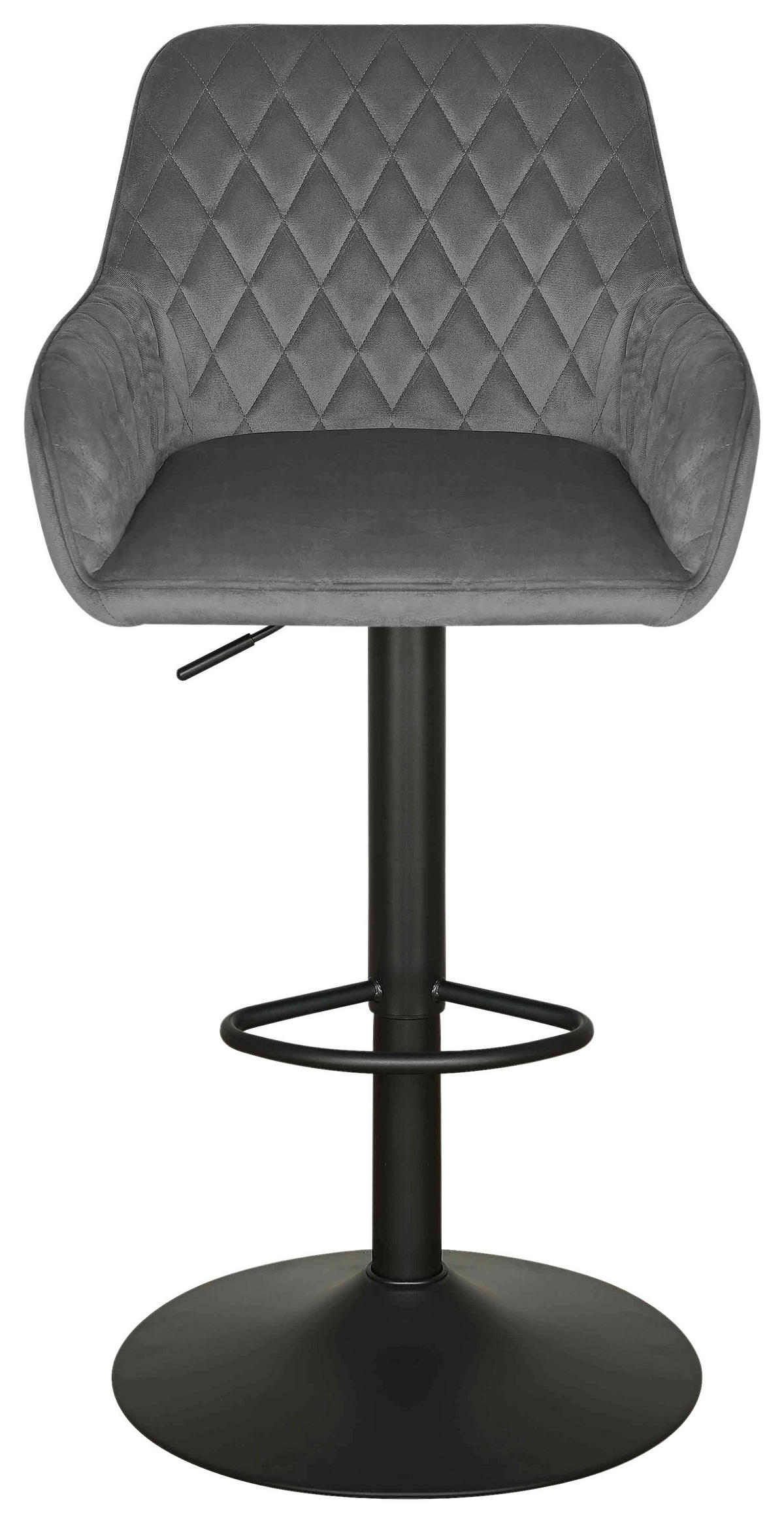 BARHOCKER Samt Grau, Schwarz Eisen  - Schwarz/Grau, Design, Textil/Metall (53/92-114/56,5cm) - Novel