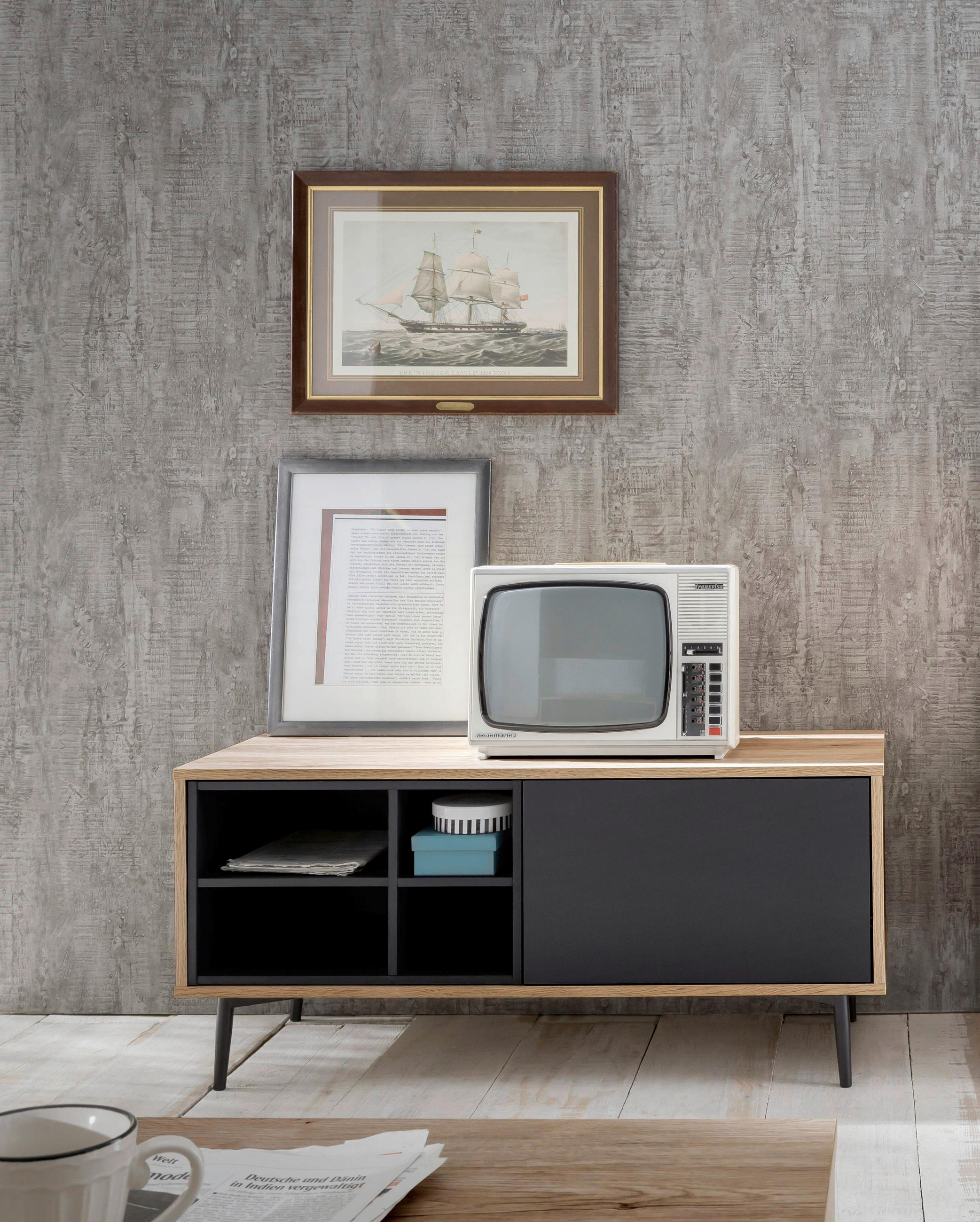 LOWBOARD  in 97,5/45/39 cm  - Anthrazit/Schwarz, Design, Holzwerkstoff/Metall (97,5/45/39cm) - Livetastic