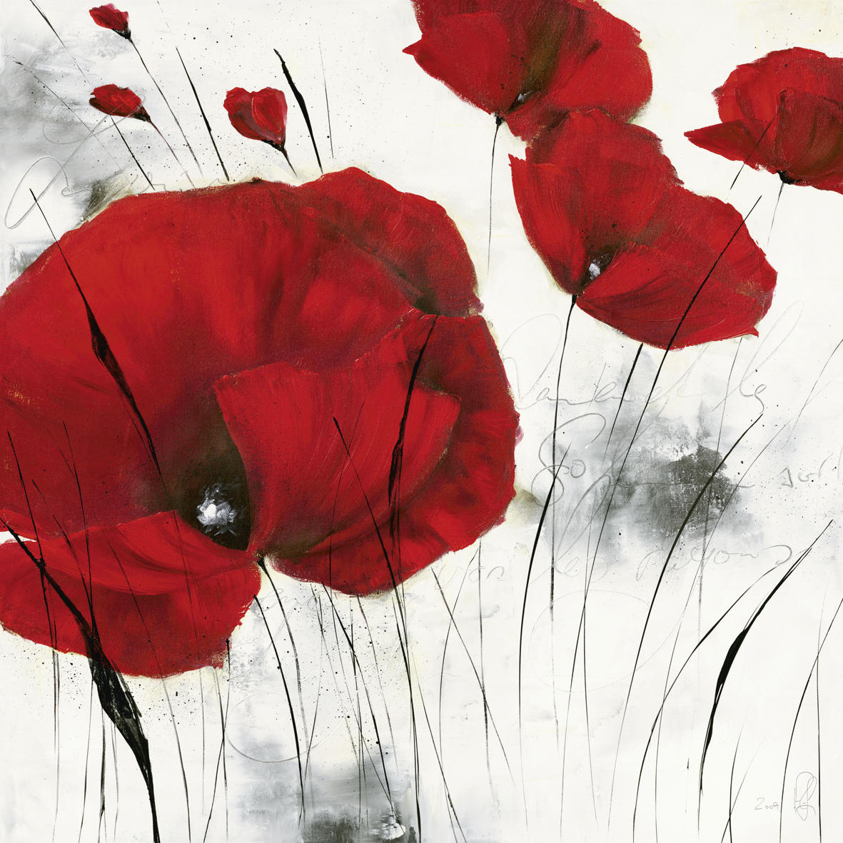 KUNSTDRUCK Isabelle Zacher-Finet Blumen Pavot d’hiver VI - Rot/Schwarz, Basics, Papier (30/30cm) - Monee