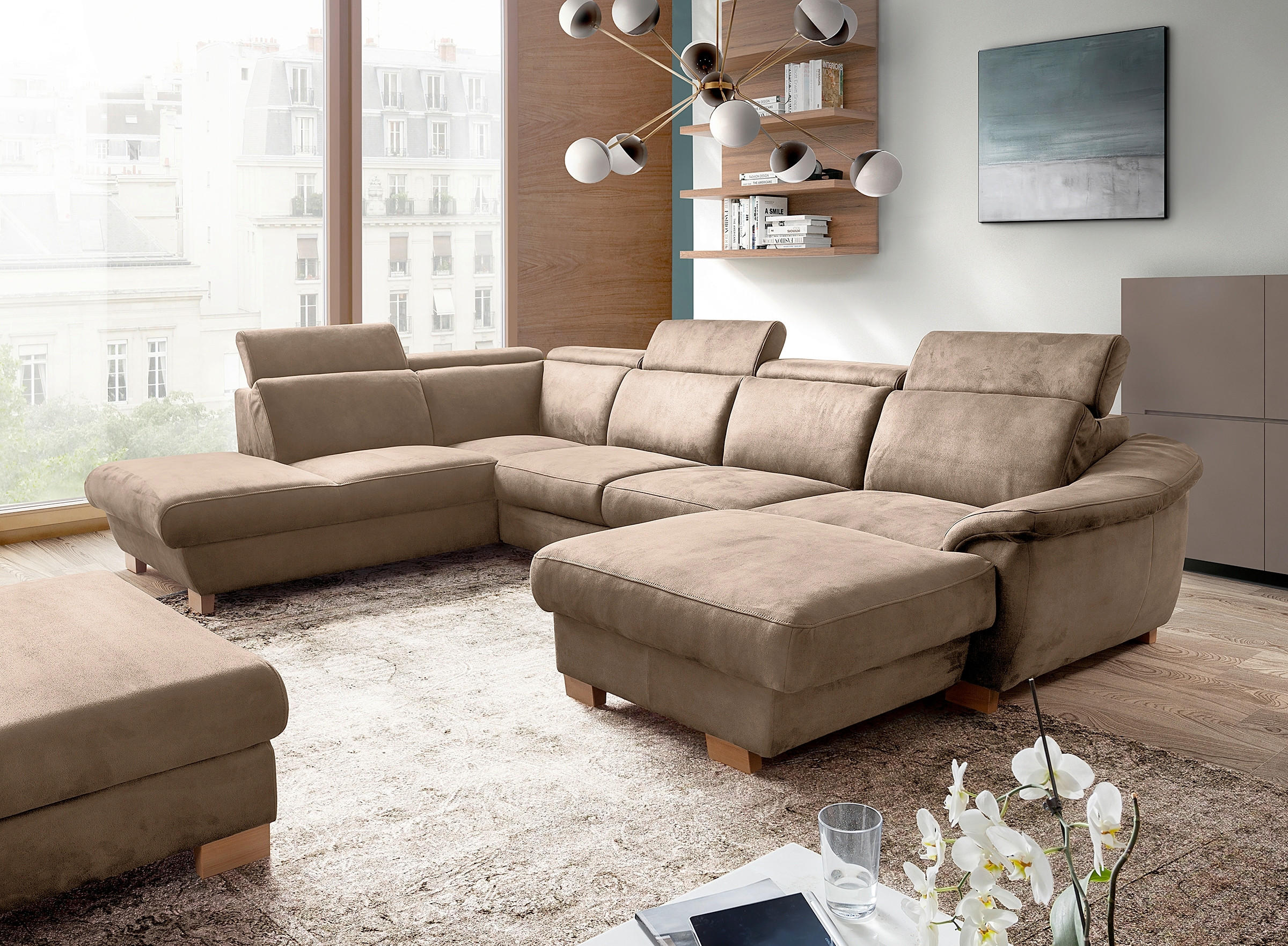 WOHNLANDSCHAFT Mikrofaser Braun  - Naturfarben/Braun, Design, Holz/Textil (273/347/238cm) - Livetastic