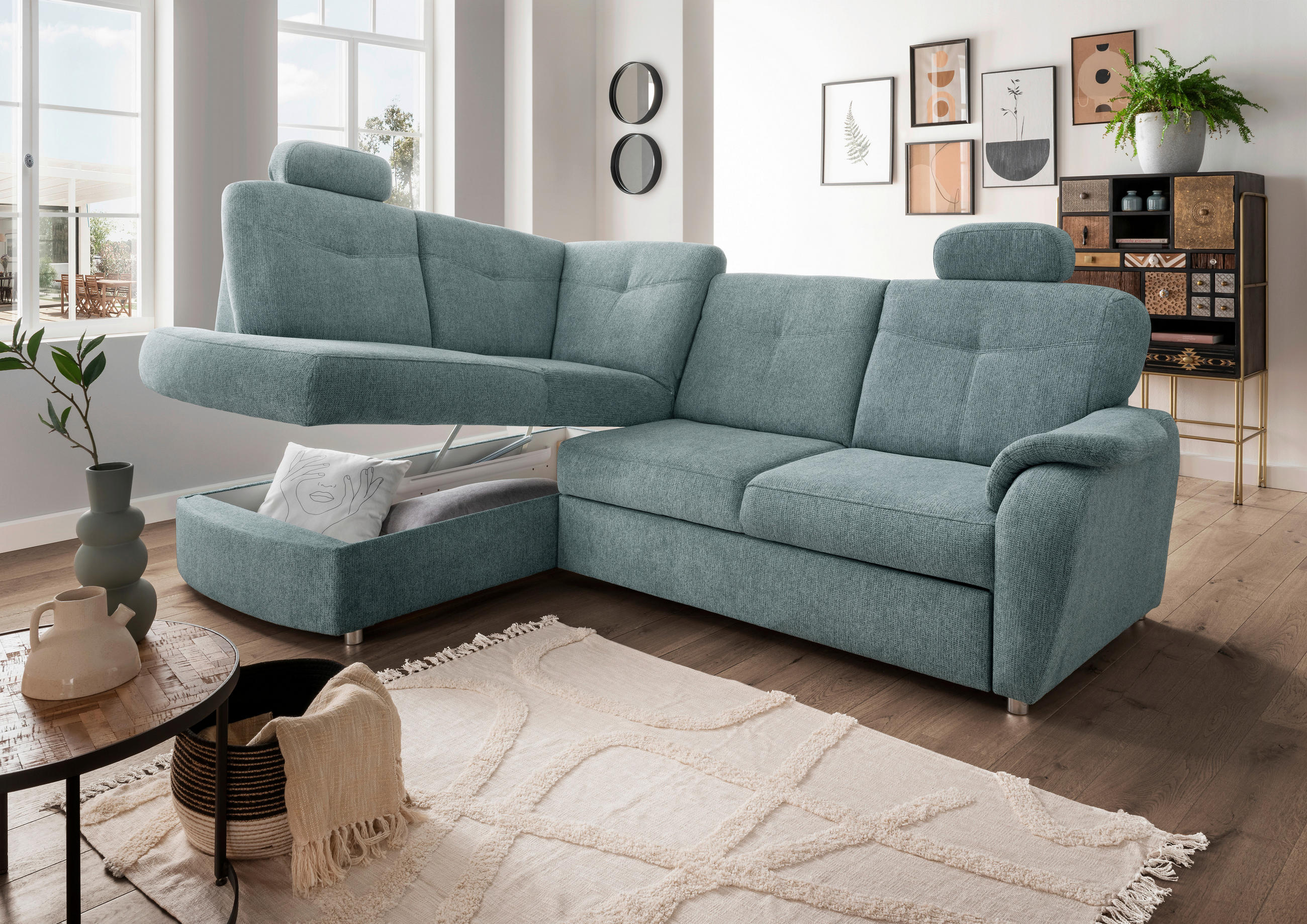 ECKSCHLAFSOFA Chenille Mintgrün  - Chromfarben/Mintgrün, MODERN, Kunststoff/Textil (180/264cm) - Livetastic