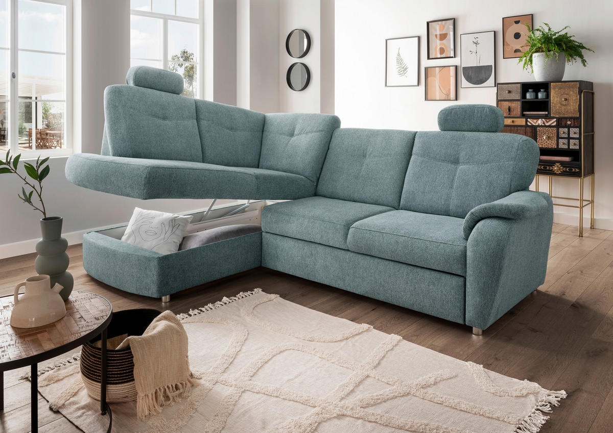 ECKSCHLAFSOFA in Chenille Mintgrün  - Chromfarben/Mintgrün, MODERN, Kunststoff/Textil (180/264cm) - Livetastic