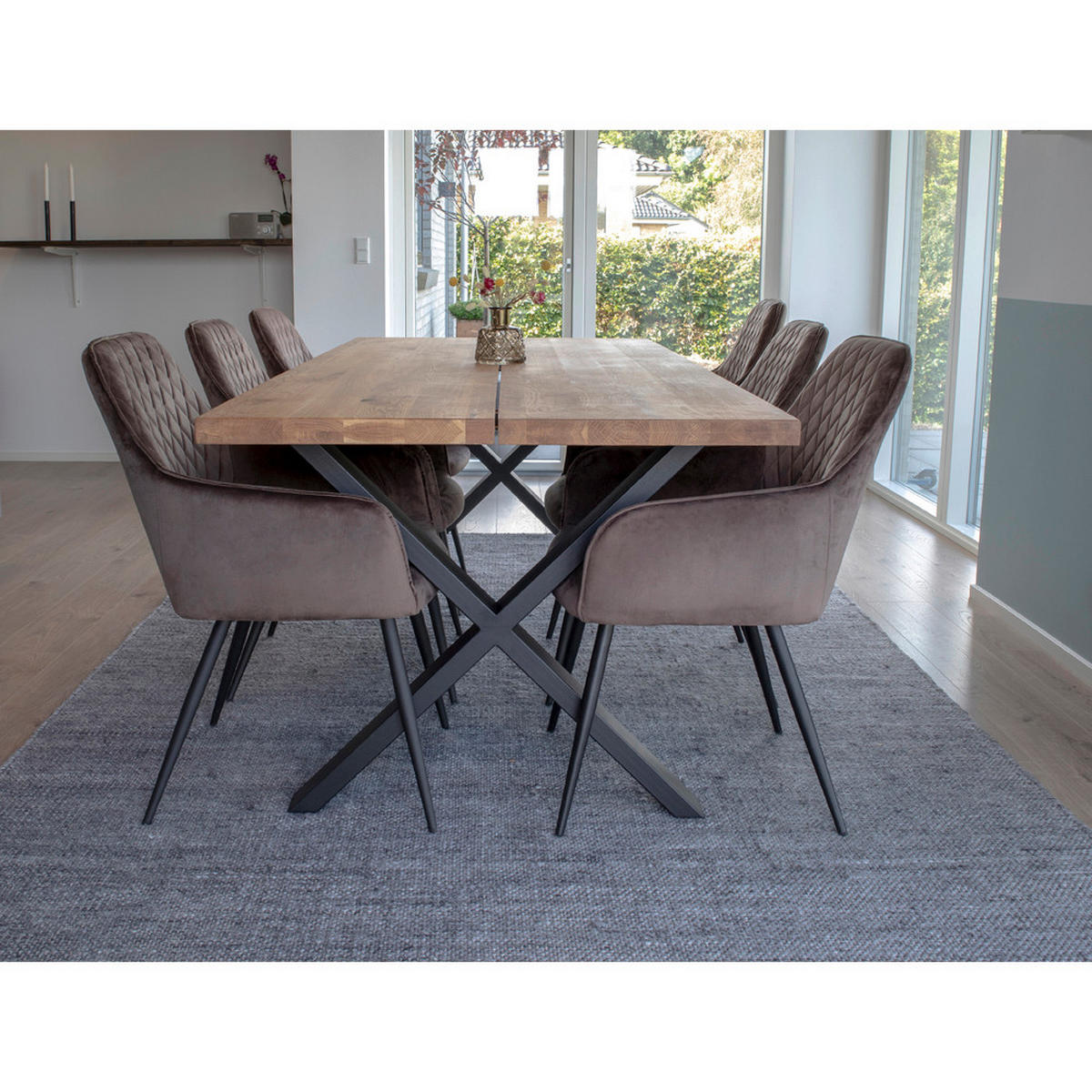 STOL MED ARMSTÖD SET 2 styck sammet  - gråbrun/svart, Modern, metall/textil (57/87/65cm) - MID.YOU