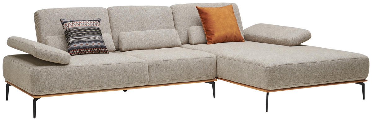 ECKSOFA  in Flachgewebe Hellbraun  314/176 cm  - Hellbraun/Schwarz, Natur, Holz/Textil (314/176cm) - Valnatura