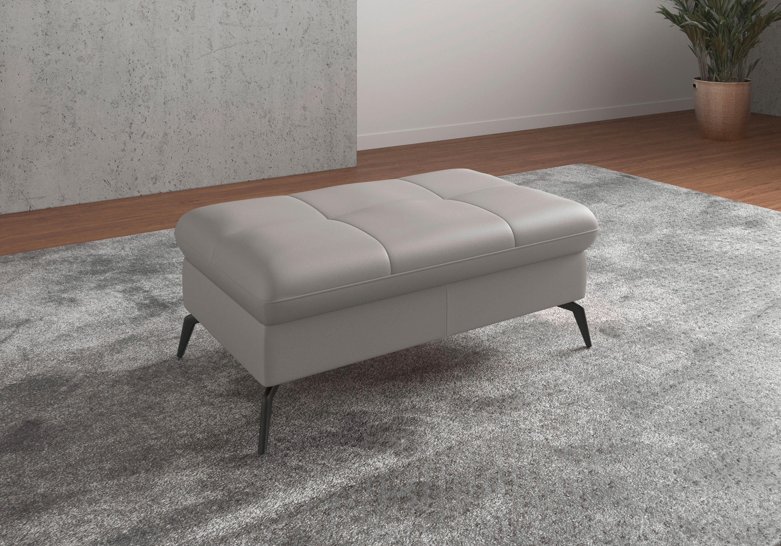 HOCKER Echtleder Hellgrau  - Hellgrau/Schwarz, KONVENTIONELL, Leder/Metall (102/47/69cm) - Sit & More