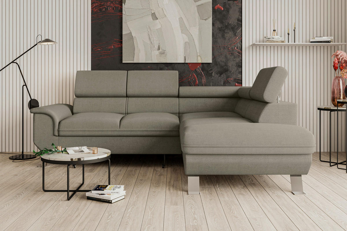ECKSOFA in Struktur Greige  - Greige/Silberfarben, Konventionell, Textil/Metall (268/207cm) - MID.YOU