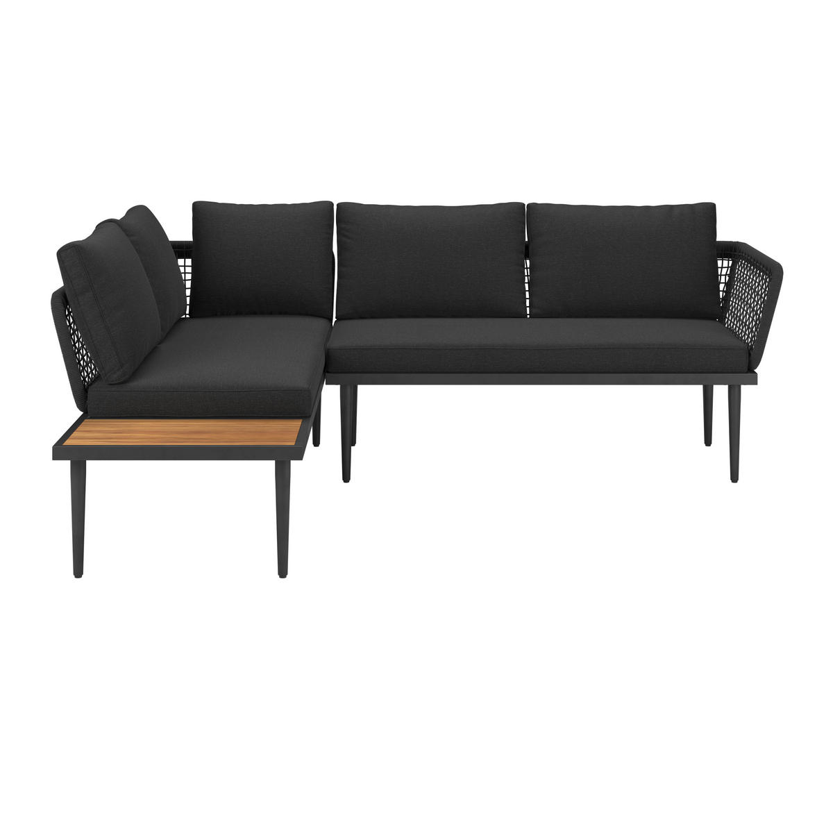 LOUNGEGARNITUR  185/146,5 cm  Akazie vollmassiv Carbonstahl  - Schwarz/Akaziefarben, MODERN, Glas/Holz (185/146,5cm) - Beldano