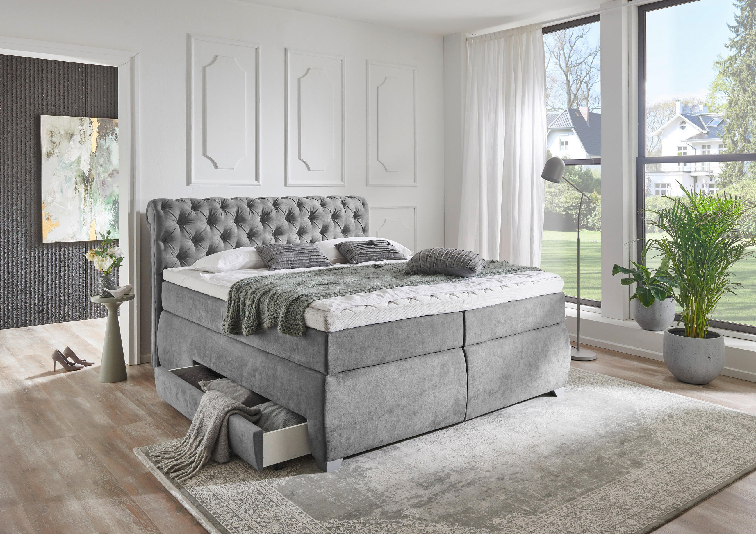 BOXSPRINGOVÁ POSTEĽ, 180/200 cm, sivá - sivá, Modern, textil/plast (180/200cm) - MID.YOU