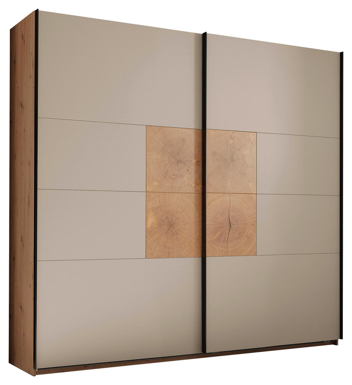 SCHWEBETÜRENSCHRANK  in Kaschmir, Eiche Artisan  - Kaschmir/Schwarz, KONVENTIONELL, Holzwerkstoff/Metall (240/225,5/63,7cm) - Xora