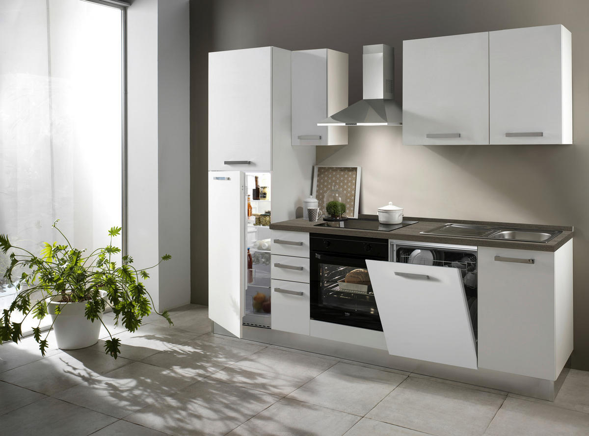 KÜCHENBLOCK 255 cm   in Weiß  - Eiche dunkel/Alufarben, Basics, Holzwerkstoff/Kunststoff (255cm) - MID.YOU