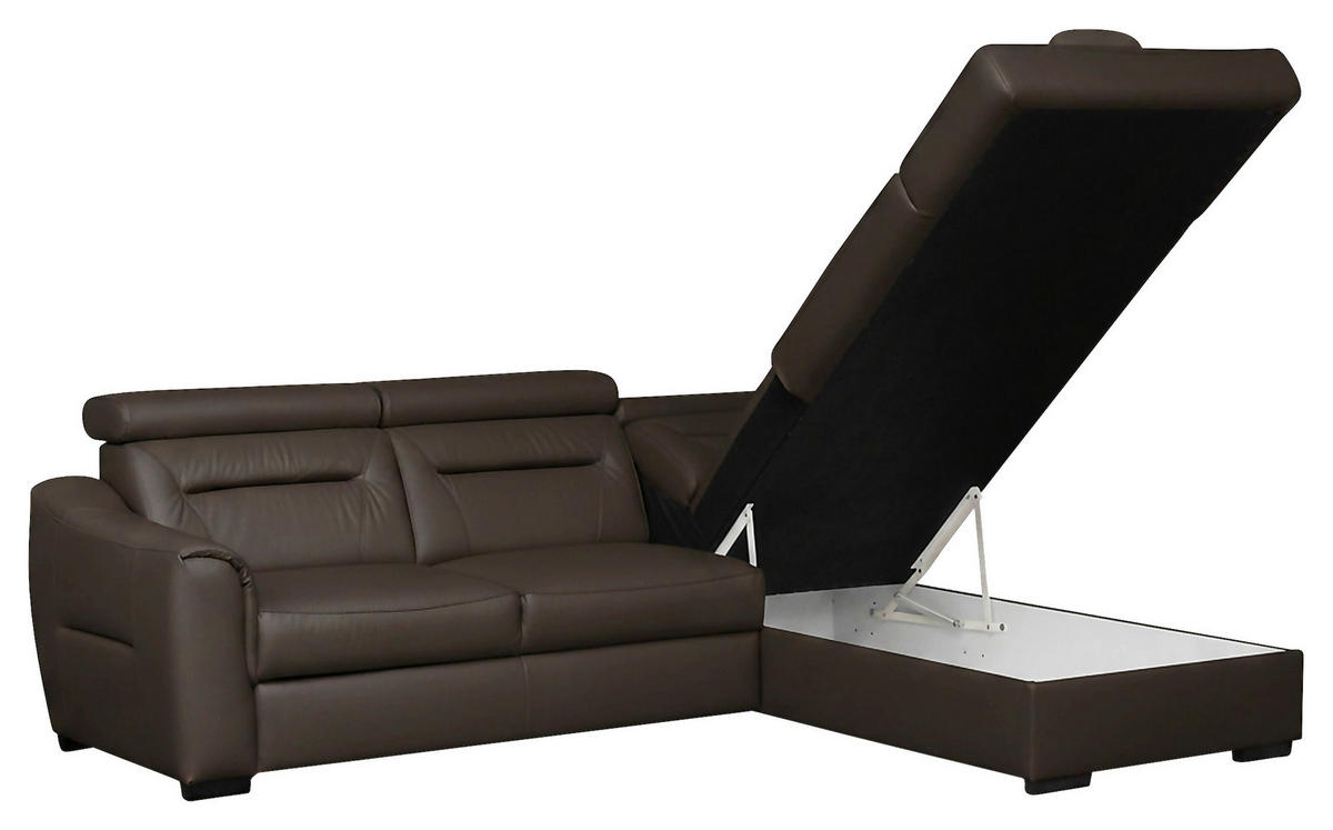 ECKSOFA  in Lederlook Echtleder Dunkelbraun  - Wengefarben/Dunkelbraun, Design, Leder/Holz (260/212cm) - Celina Home