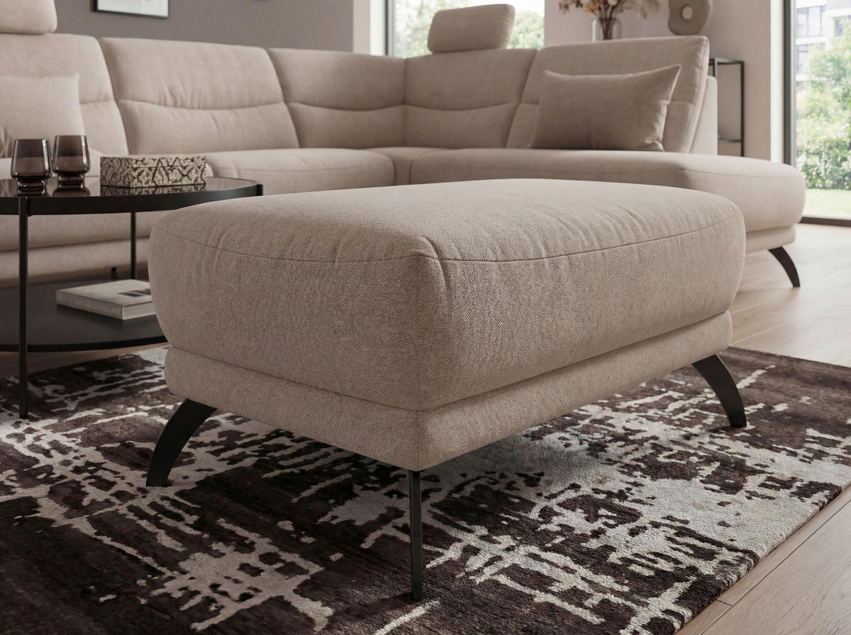 ECKSOFA Sandfarben Webstoff  - Sandfarben/Schwarz, KONVENTIONELL, Textil/Metall (263/201cm) - Pure Home Comfort