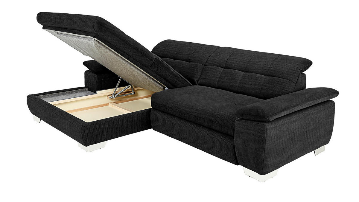 ECKSOFA in Mikrofaser Graphitfarben  - Chromfarben/Graphitfarben, Design, Textil/Metall (180/265cm) - Carryhome