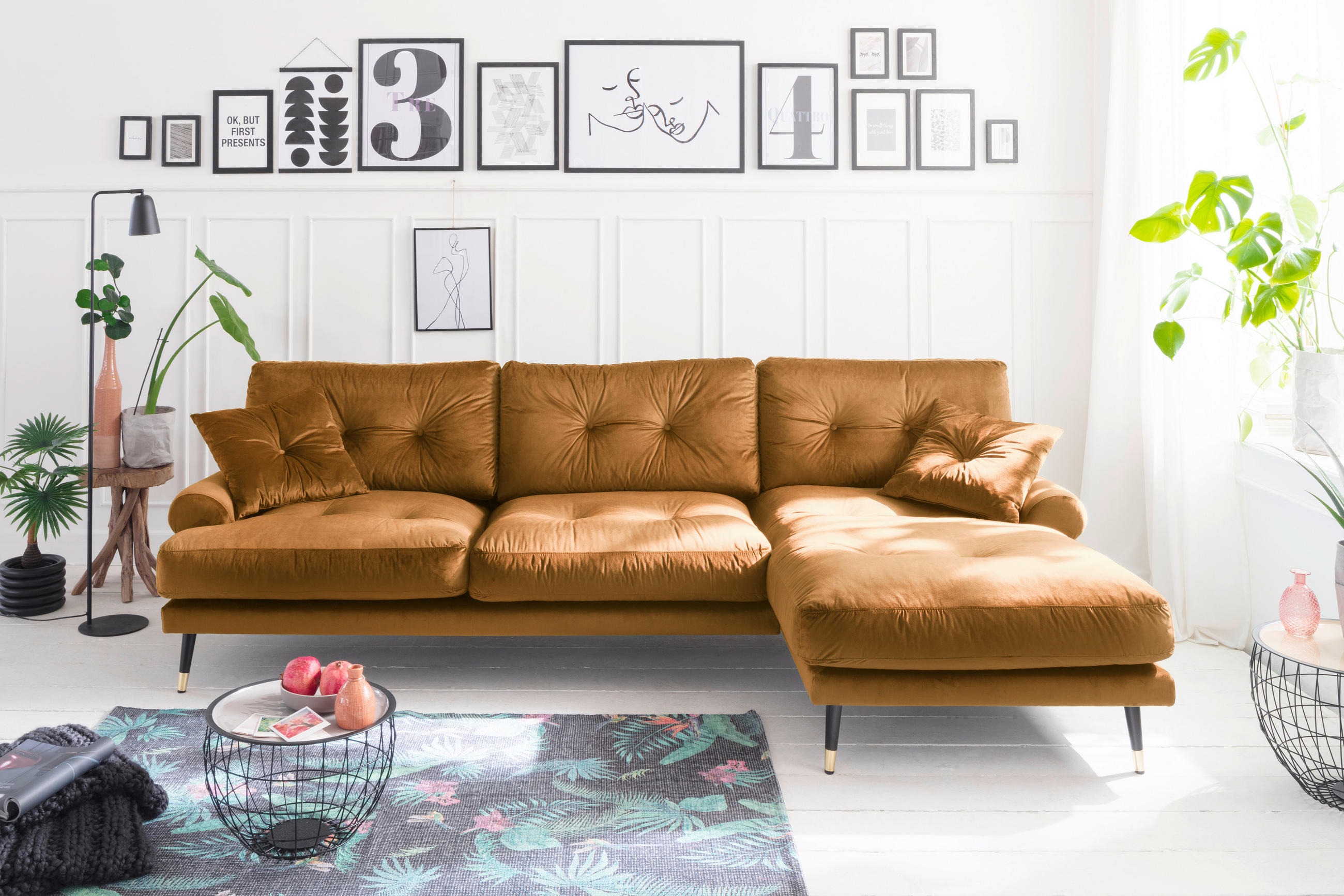 ECKSOFA Eckteil  TOKIO-2S.REC Senfgelb Samt  - Senfgelb, MODERN, Holz/Textil (275/157cm) - MID.YOU