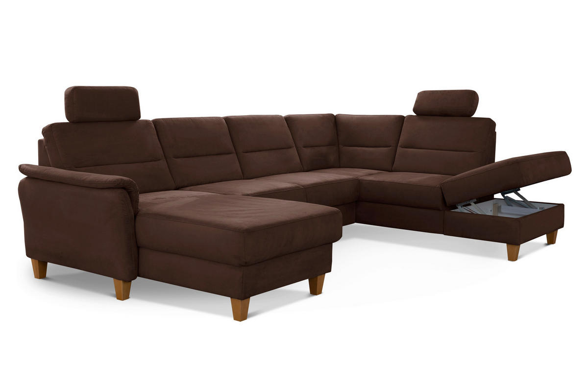 WOHNLANDSCHAFT in Mikrofaser Dunkelbraun  - Eichefarben/Dunkelbraun, Konventionell, Holz/Textil (163/308/212cm) - Sit & More