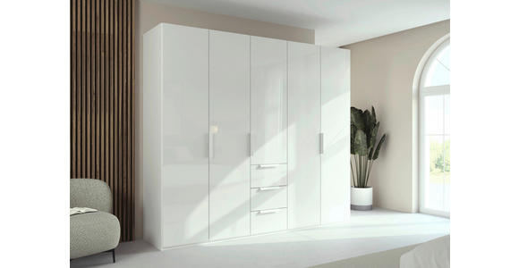 DREHTÜRENSCHRANK 251/235/61 cm,  in Weiß, 5-türig  - Weiß, Basics, Glas/Holzwerkstoff (251/235/61cm) - Novel