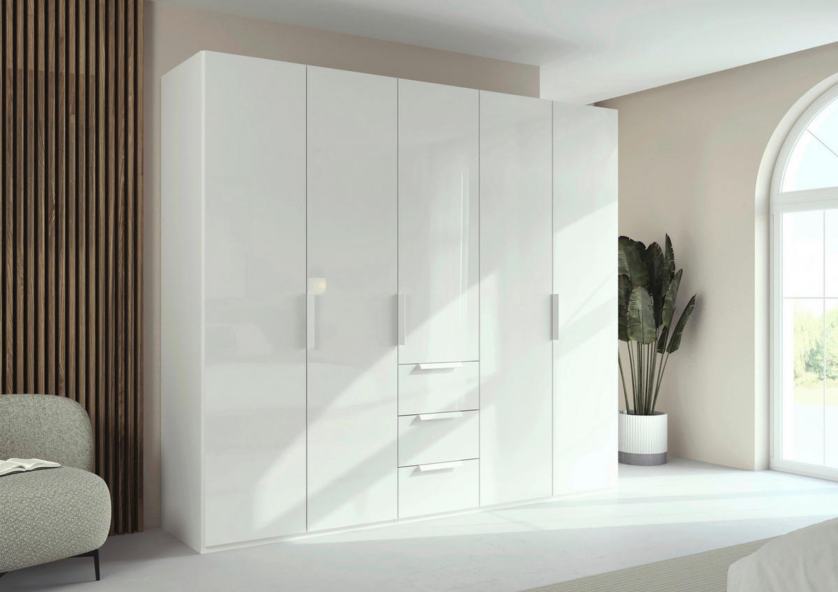 DREHTÜRENSCHRANK 251/235/61 cm,  in Weiß, 5-türig  - Weiß, Basics, Glas/Holzwerkstoff (251/235/61cm) - Novel