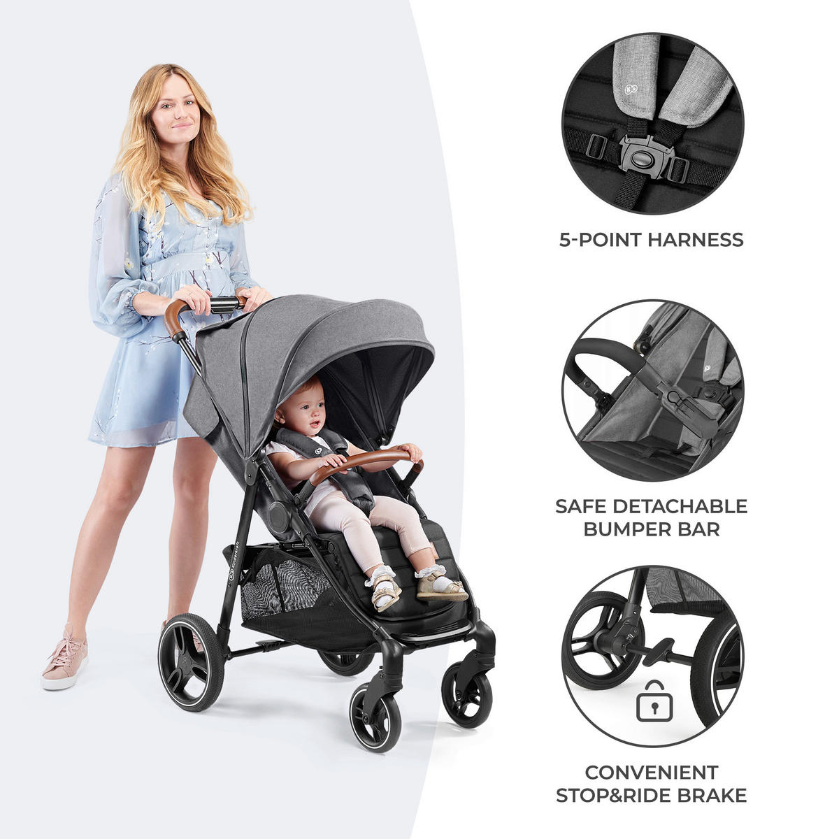 BUGGY Grande Plus  - Schwarz/Grau, Basics, Metall (57/106/95cm) - kinderkraft