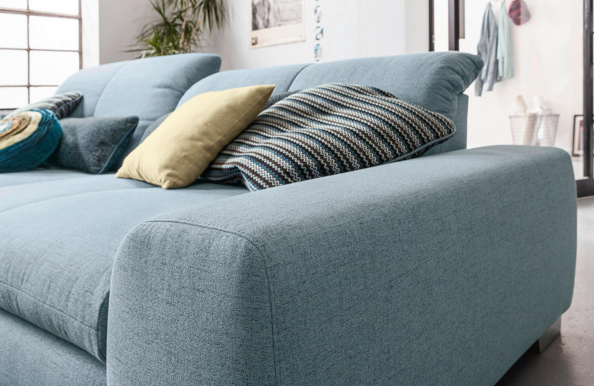 ECKSOFA Hellblau Flachgewebe  - Chromfarben/Hellblau, Design, Textil/Metall (198/276cm) - SetOne by Musterring