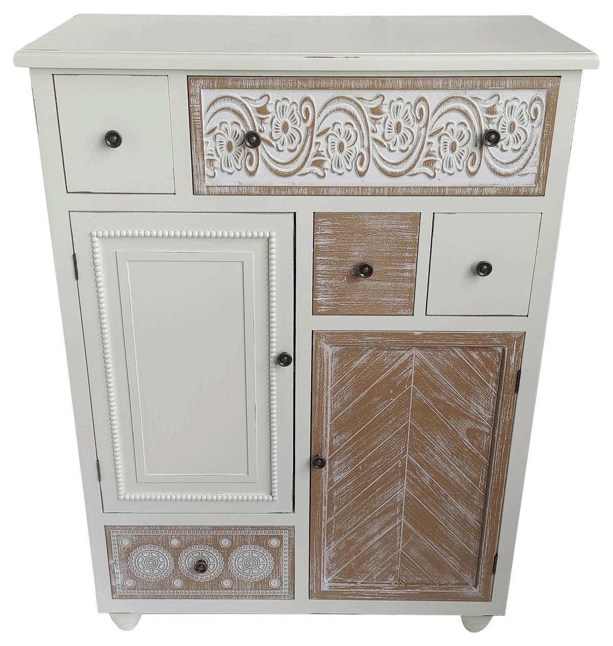 KOMODA, naravne barve, bela, svetlo rjava  - svetlo rjava/črna, Romantika, kovina/leseni material (83/115/40cm) - Landscape