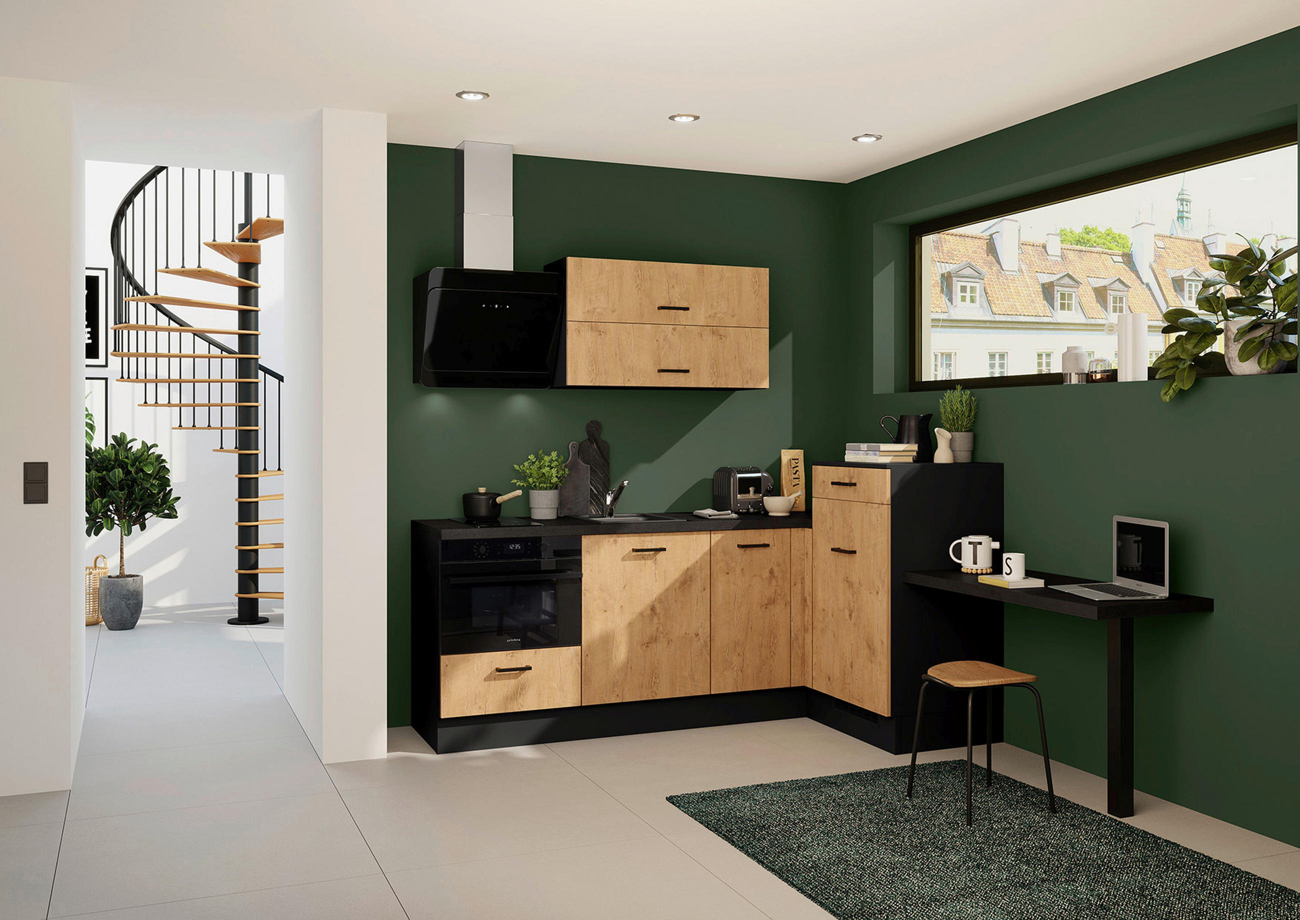 ECKKÜCHE 225/241 cm  in Eichefarben  - Eichefarben/Dunkelgrau, Design, Holzwerkstoff/Metall (225/241cm) - Impuls