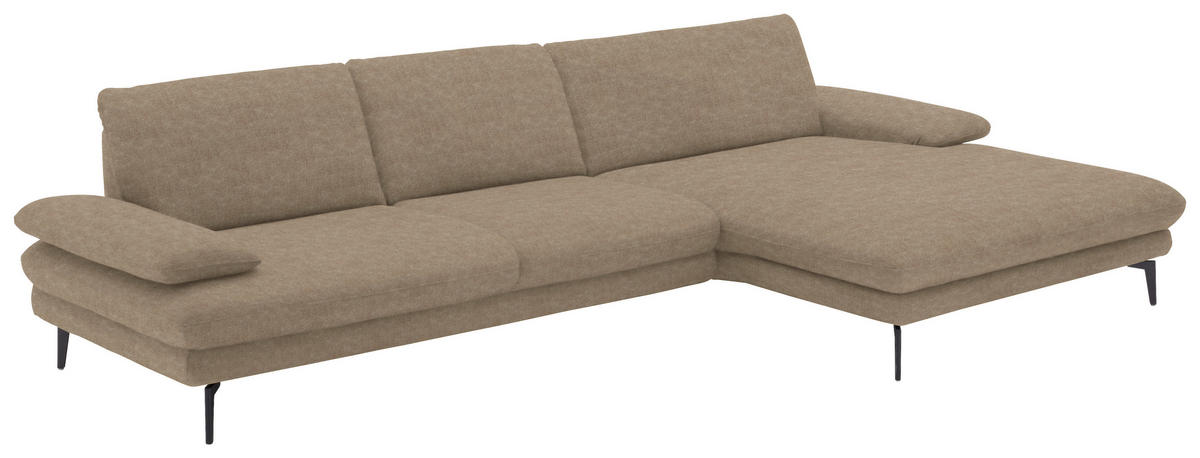 ECKSOFA in Velours Hellbraun  310/180 cm  - Hellbraun/Schwarz, Design, Textil/Metall (310/180cm) - Dieter Knoll