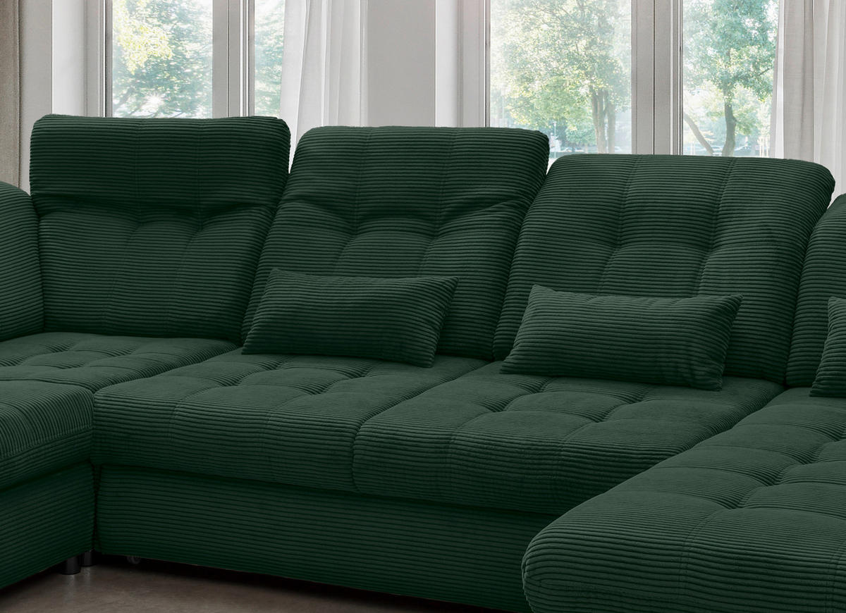 WOHNLANDSCHAFT in Cord Dunkelgrün  - Dunkelgrün/Schwarz, Modern, Textil/Metall (184/387/252cm) - Livetastic
