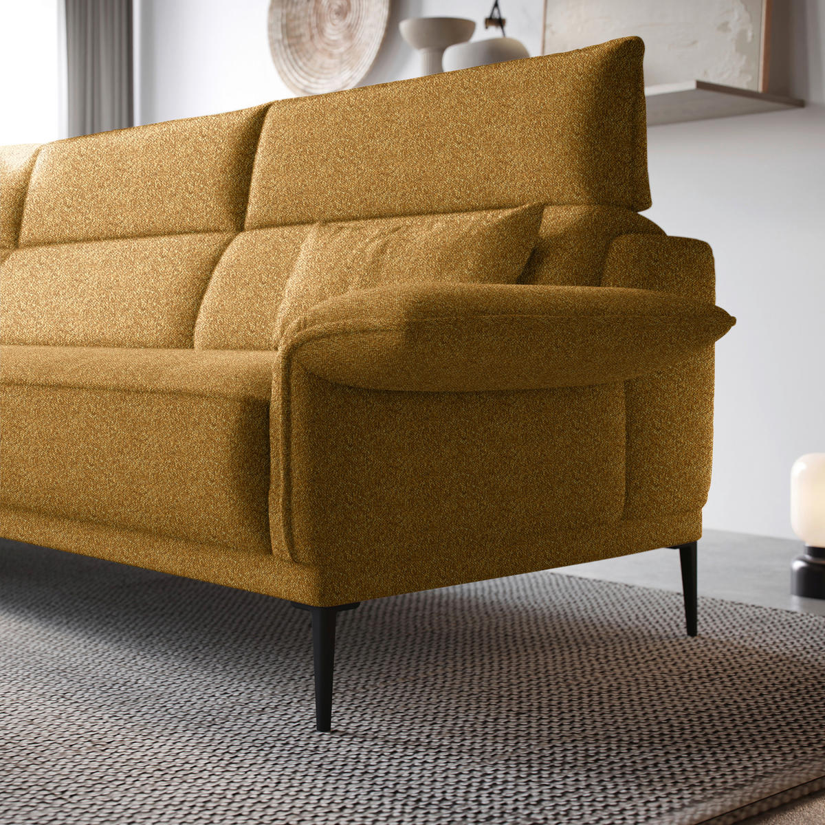 ECKSOFA in Bouclé Goldfarben  186/330 cm  - Goldfarben/Schwarz, MODERN, Textil/Metall (186/330cm) - Johann Jakob