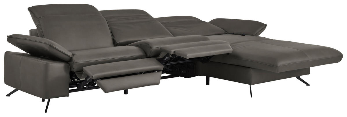ECKSOFA  Echtleder Taupe  - Taupe/Schwarz, Design, Leder/Metall (307/169cm) - Beldomo Premium