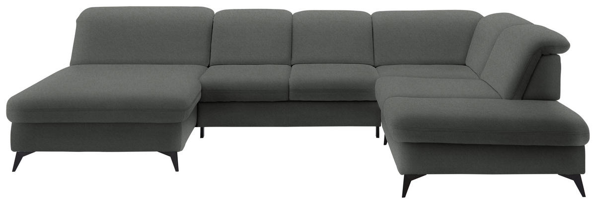 WOHNLANDSCHAFT  in Chenille Grau  - Schwarz/Grau, Design, Textil/Metall (198/369/255cm) - Beldomo Style