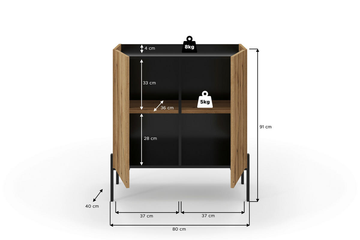 KOMMODE , 82/91/40 cm,  - Eiche dunkel/Schwarz, Design, Holzwerkstoff/Metall (82/91/40cm) - Livetastic
