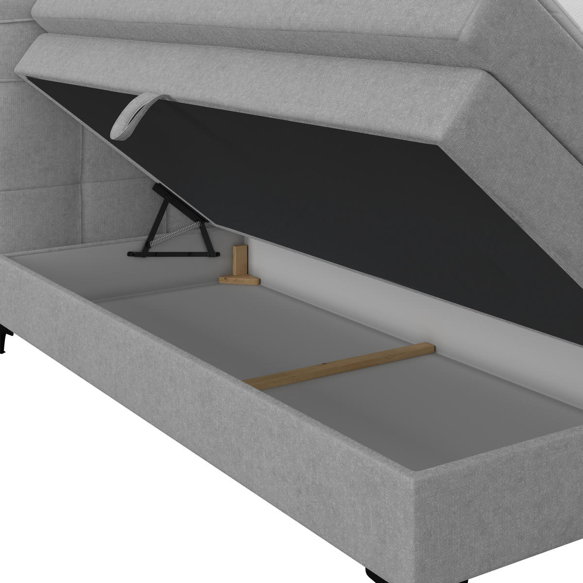 BOXSPRINGBETT 160/200 cm,  in Hellgrau, H3 = fest  - Hellgrau/Schwarz, KONVENTIONELL, Kunststoff/Textil (160/200cm)
