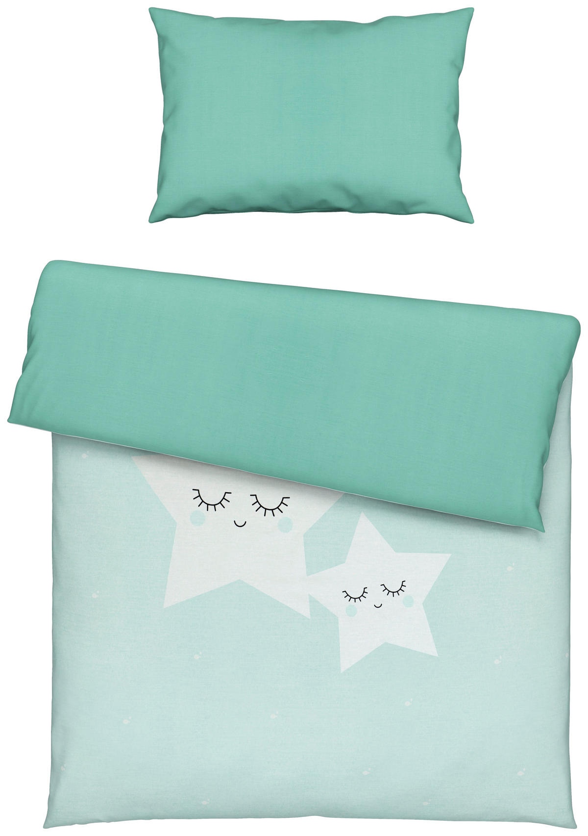 BABYBETTWÄSCHE STERNE/MOND Webstoff 100/135 cm  - Weiß/Mintgrün, Basics, Textil (100/135cm) - My Baby Lou