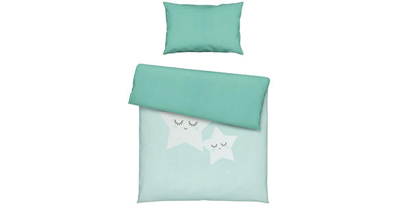 BABYBETTWÄSCHE STERNE/MOND Webstoff 100/135 cm  - Weiß/Mintgrün, Basics, Textil (100/135cm) - My Baby Lou