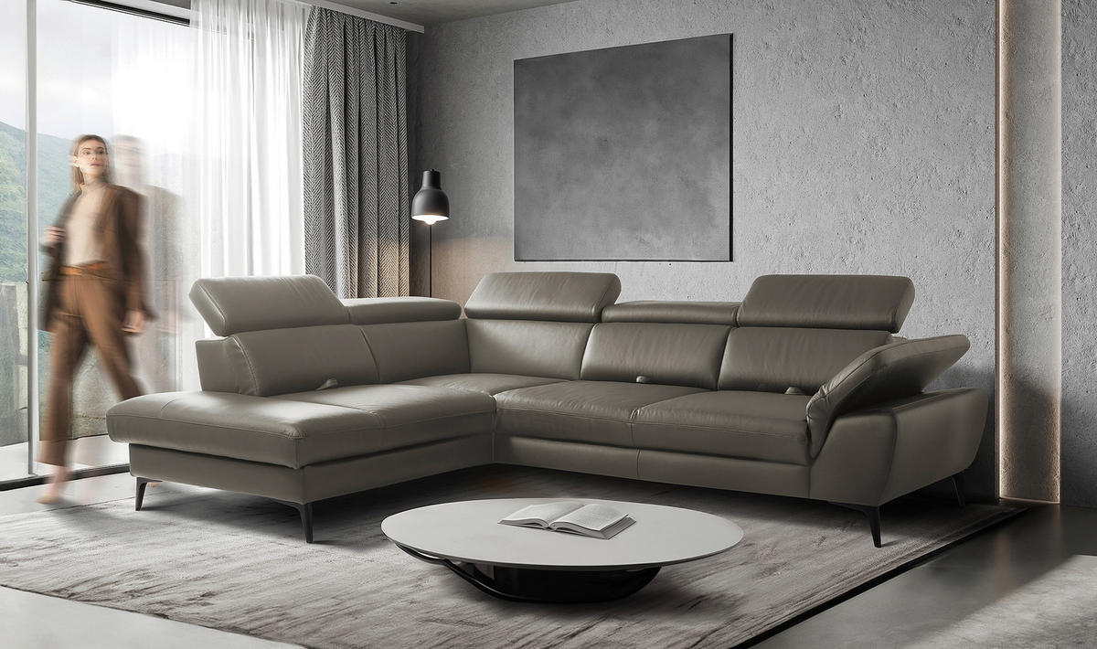 ECKSOFA  in Lederlook Echtleder Schlammfarben  220/274 cm  - Schlammfarben/Schwarz, Design, Leder/Textil (220/274cm) - Livetastic