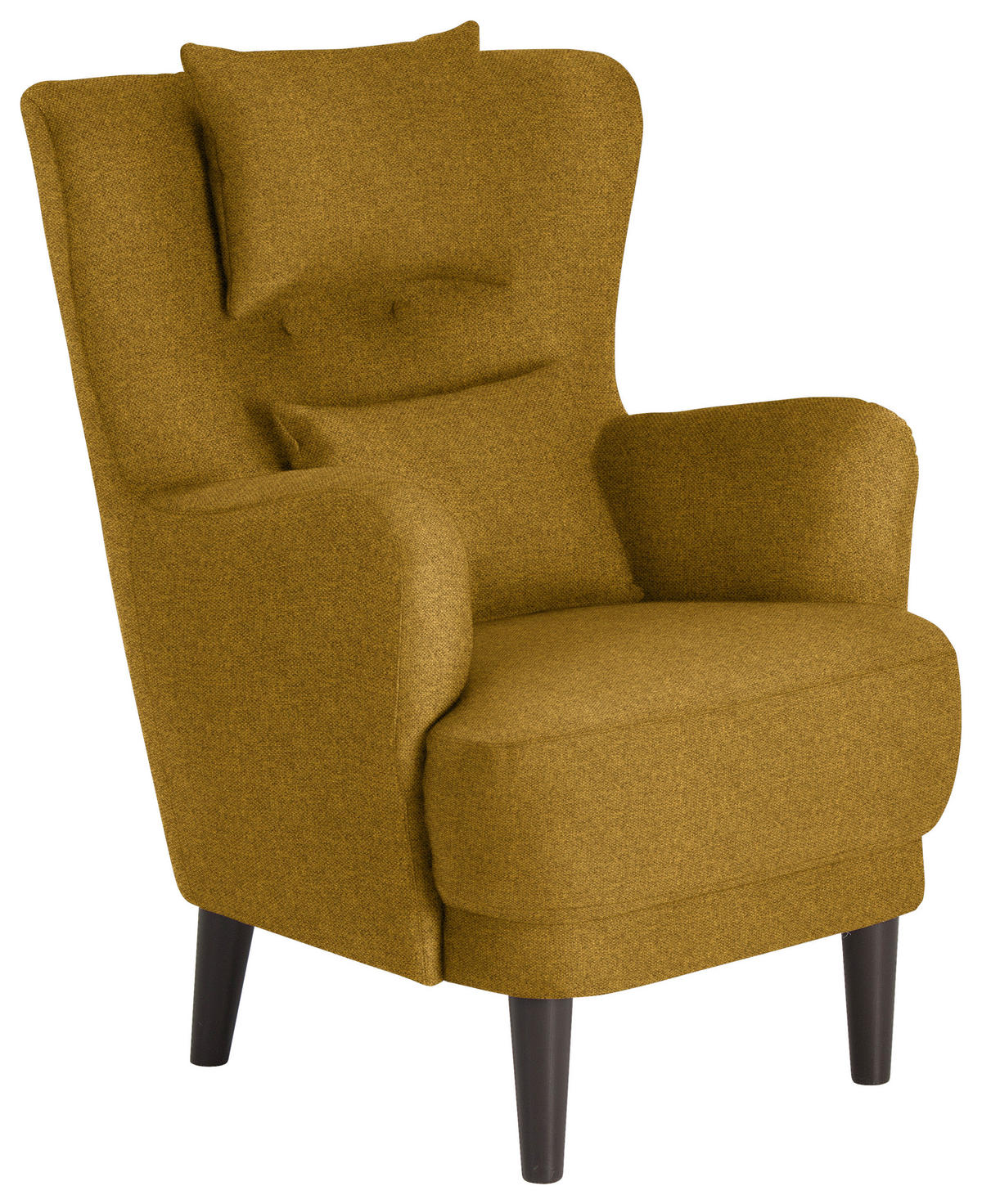 OHRENSESSEL in Flachgewebe Senfgelb  - Senfgelb/Schwarz, Design, Holz/Textil (81/106/90cm) - MID.YOU