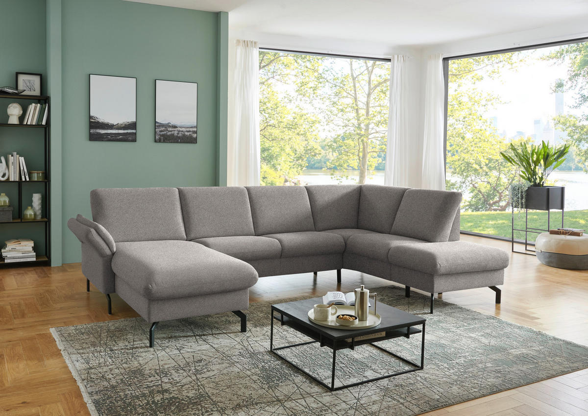 WOHNLANDSCHAFT  in Flachgewebe Graubraun  - Graubraun/Schwarz, KONVENTIONELL, Textil/Metall (170/307/190cm) - Beldomo Comfort