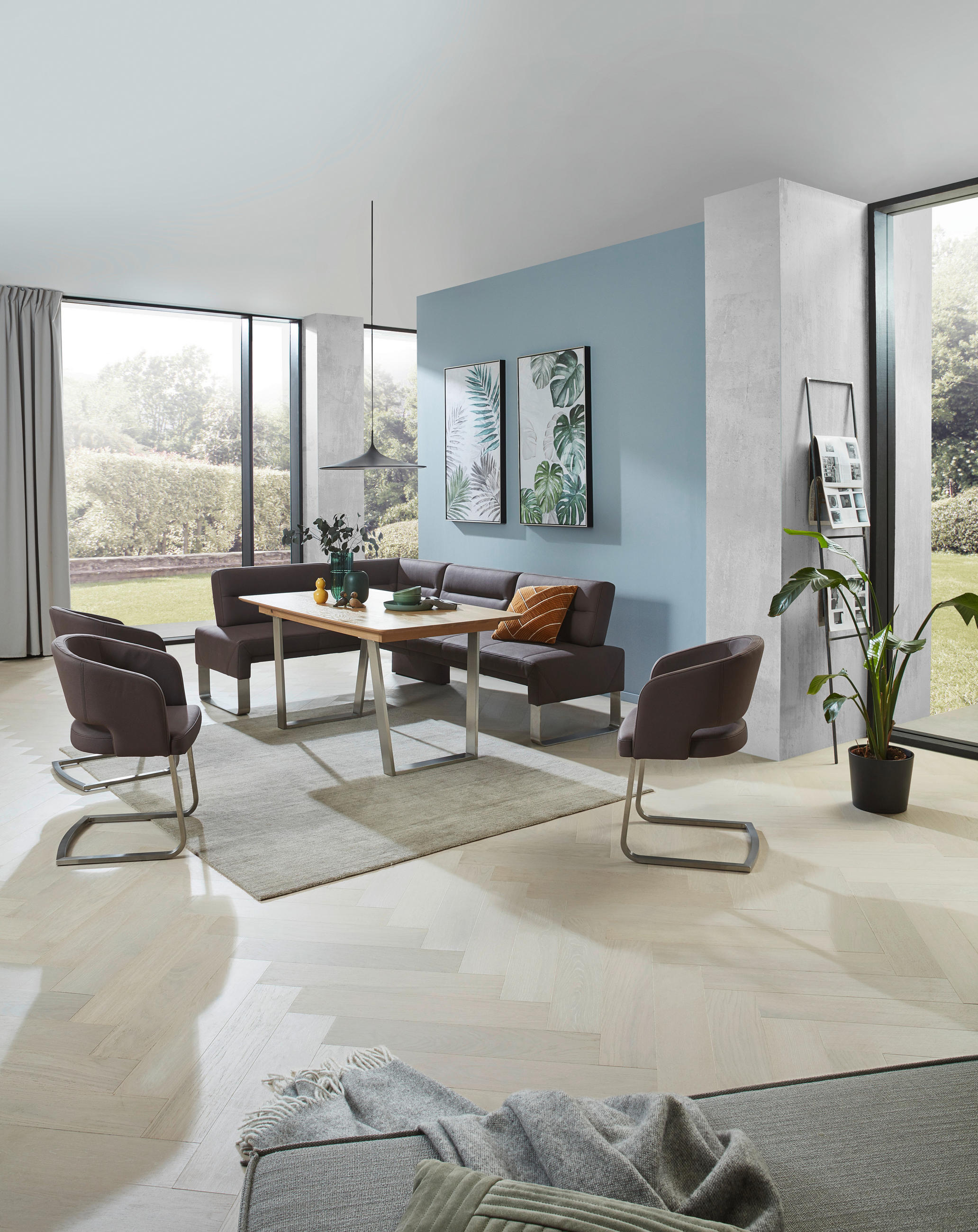 Thumbnail - Dieter Knoll Esstisch, Eiche, Edelstahl, Holz, Metall, Asteiche, massiv, rechteckig, Kufe, 90x76x160 cm, Esszimmer, Tisc...