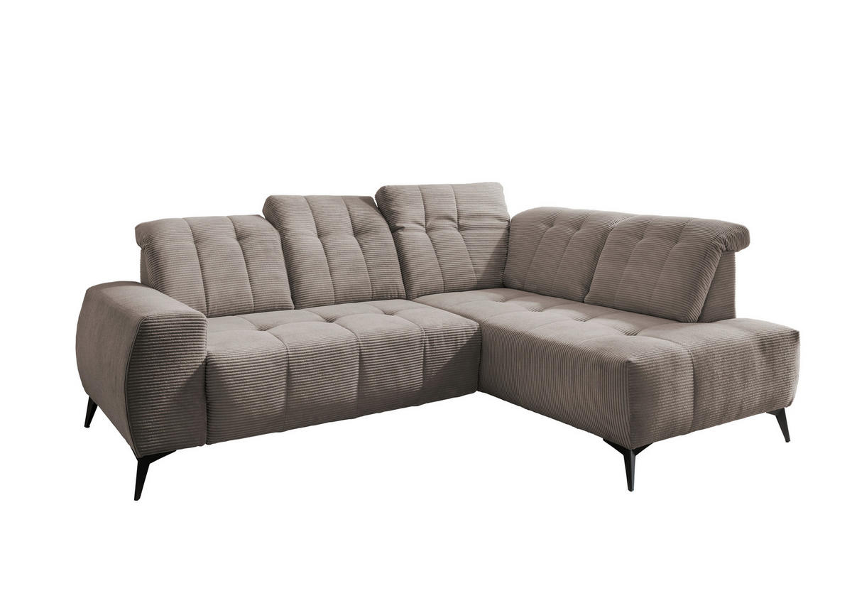 ECKSOFA Graubraun Cord  - Graubraun/Schwarz, MODERN, Textil/Metall (261/200cm) - Livetastic