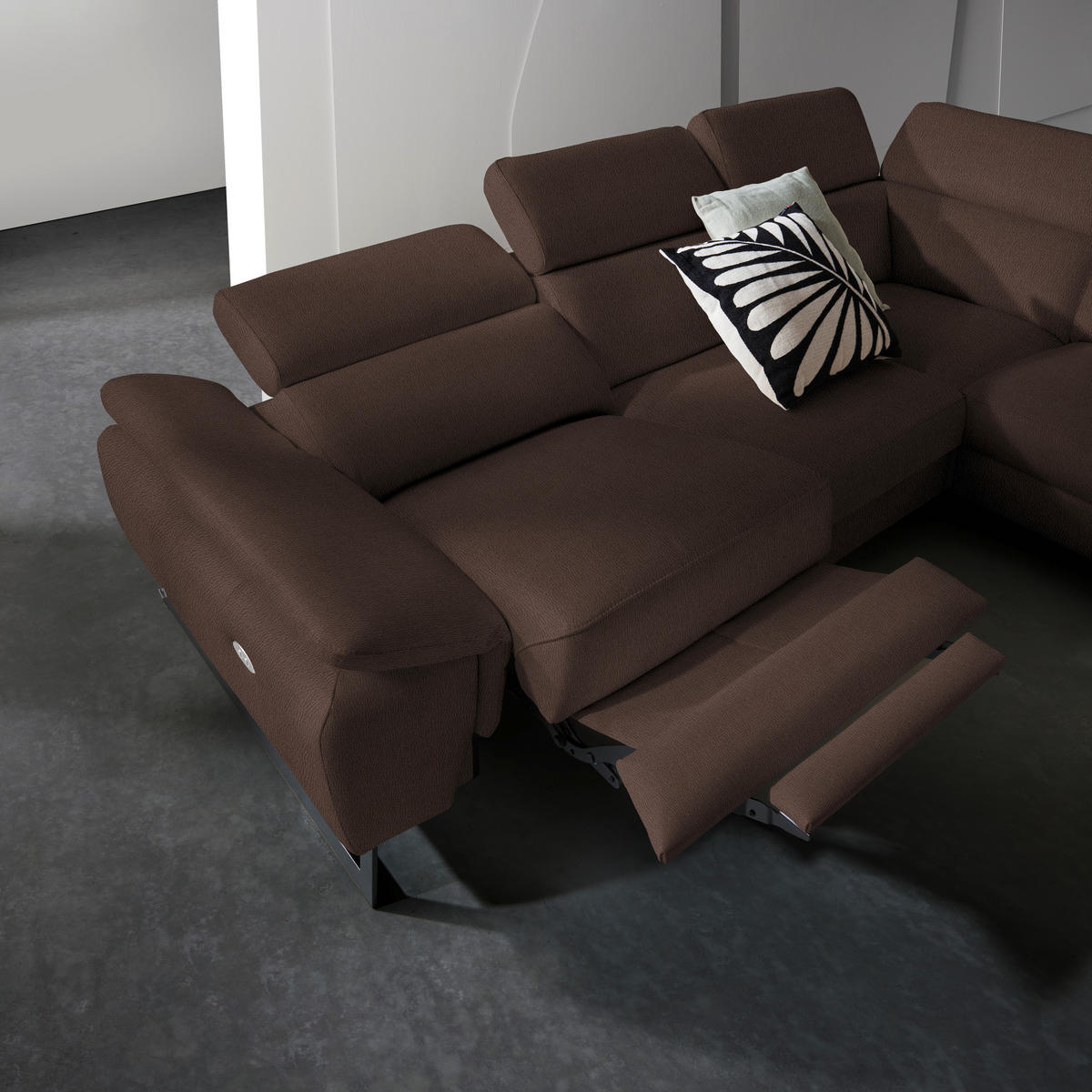 ECKSOFA in Echtleder Braun  - Schwarz/Braun, Design, Leder/Metall (225/281cm) - Celina Home