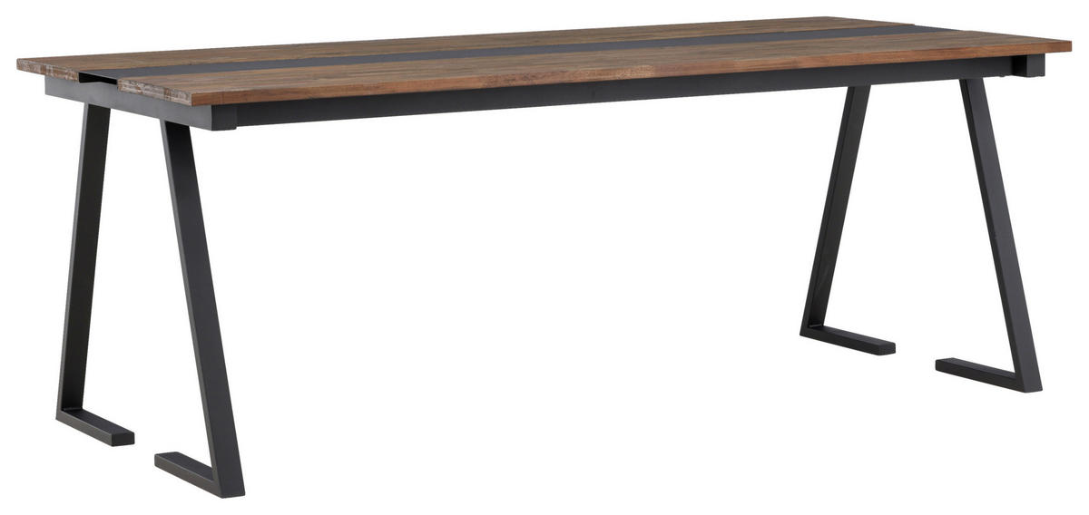 ESSTISCH Teakholz massiv Schwarz, Teakfarben  - Schwarz/Teakfarben, Design, Holz/Metall (200/90/75cm) - Livetastic